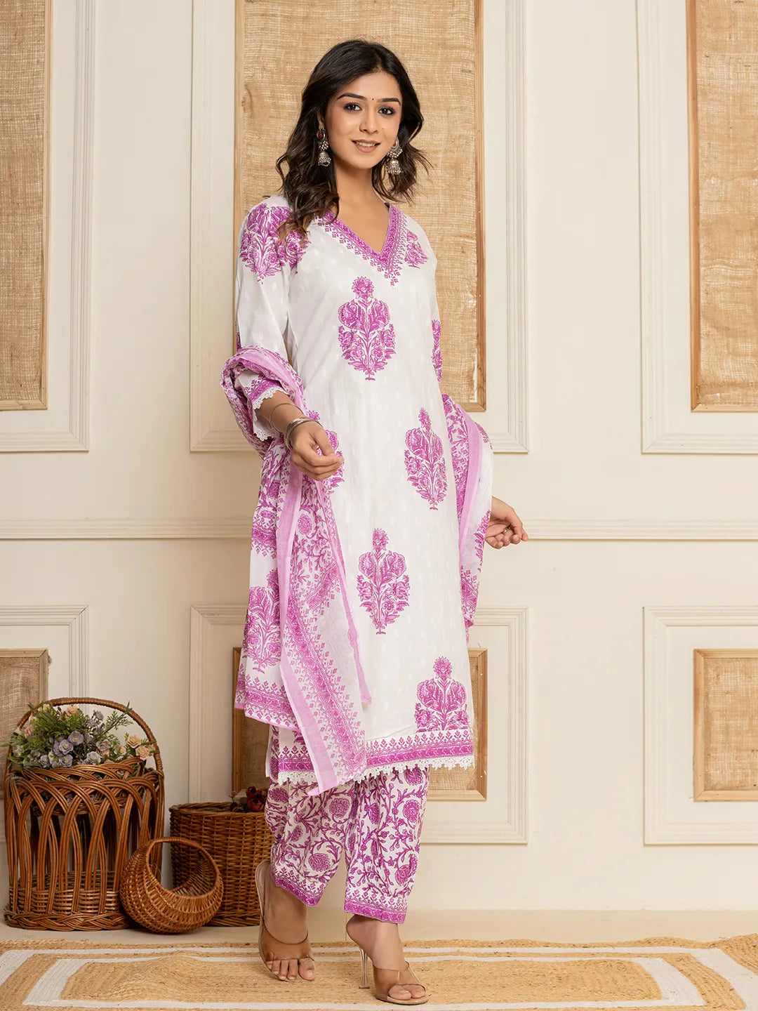 Yufta Cotton Lavender Kurta Dupatta Set - Distacart