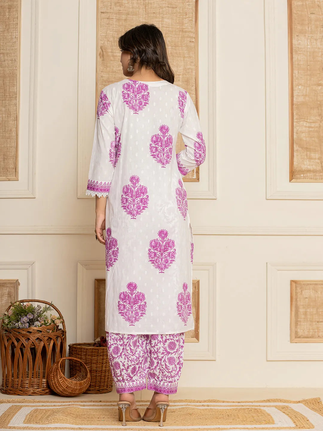 Yufta Cotton Lavender Kurta Dupatta Set - Distacart