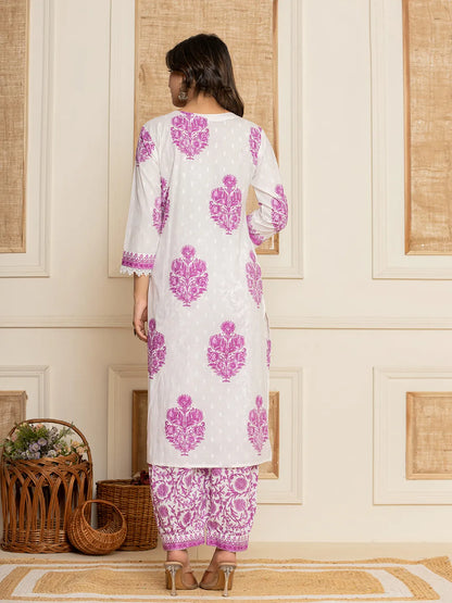 Yufta Cotton Lavender Kurta Dupatta Set - Distacart