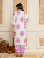 Thumbnail for Yufta Cotton Lavender Kurta Dupatta Set - Distacart
