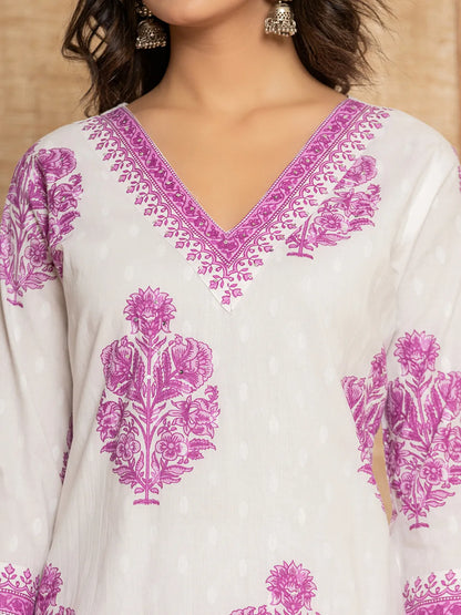 Yufta Cotton Lavender Kurta Dupatta Set - Distacart