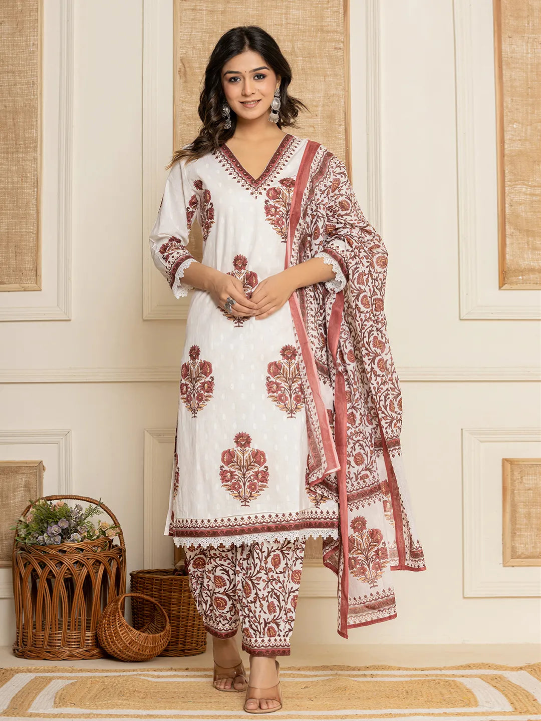 Yufta Cotton Maroon Kurta Dupatta Set - Distacart