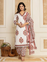Thumbnail for Yufta Cotton Maroon Kurta Dupatta Set - Distacart