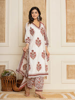 Thumbnail for Yufta Cotton Maroon Kurta Dupatta Set - Distacart