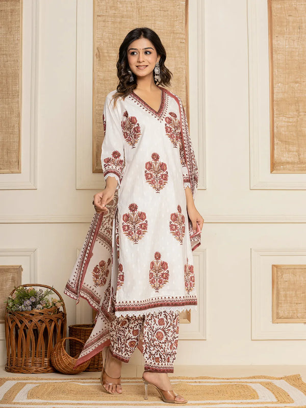 Yufta Cotton Maroon Kurta Dupatta Set - Distacart