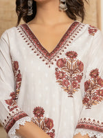 Thumbnail for Yufta Cotton Maroon Kurta Dupatta Set - Distacart