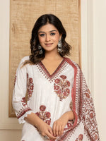 Thumbnail for Yufta Cotton Maroon Kurta Dupatta Set - Distacart