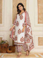 Thumbnail for Yufta Cotton Maroon Kurta Dupatta Set - Distacart