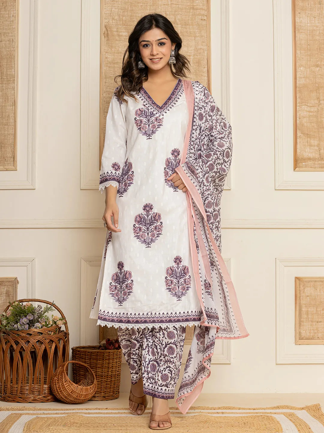 Yufta Cotton Purple Kurta Dupatta Set - Distacart