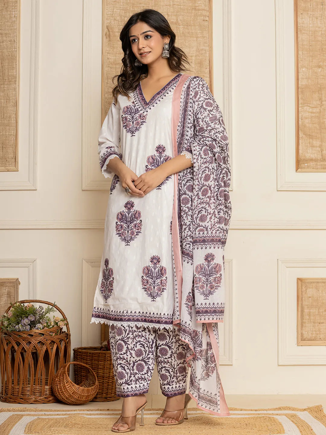 Yufta Cotton Purple Kurta Dupatta Set - Distacart