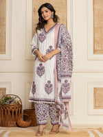 Thumbnail for Yufta Cotton Purple Kurta Dupatta Set - Distacart