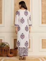 Thumbnail for Yufta Cotton Purple Kurta Dupatta Set - Distacart