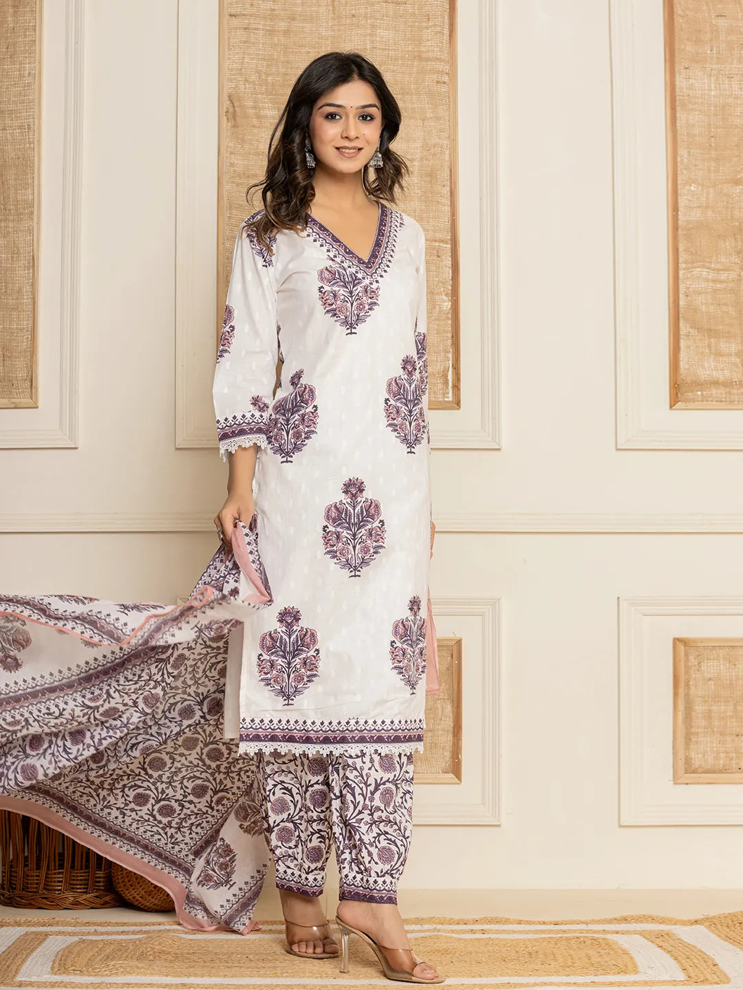 Yufta Cotton Purple Kurta Dupatta Set - Distacart