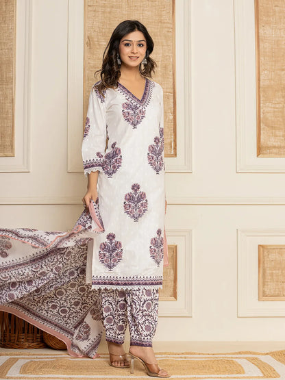 Yufta Cotton Purple Kurta Dupatta Set - Distacart