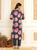 Thumbnail for Yufta Purple Floral Print Cotton Straight Side Slits Kurta And Trouser With Dupatta Set