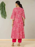 Thumbnail for Yufta Cotton Leheriya Hot Pink Kurta Dupatta Pant Set