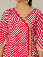 Thumbnail for Yufta Cotton Leheriya Hot Pink Kurta Dupatta Pant Set