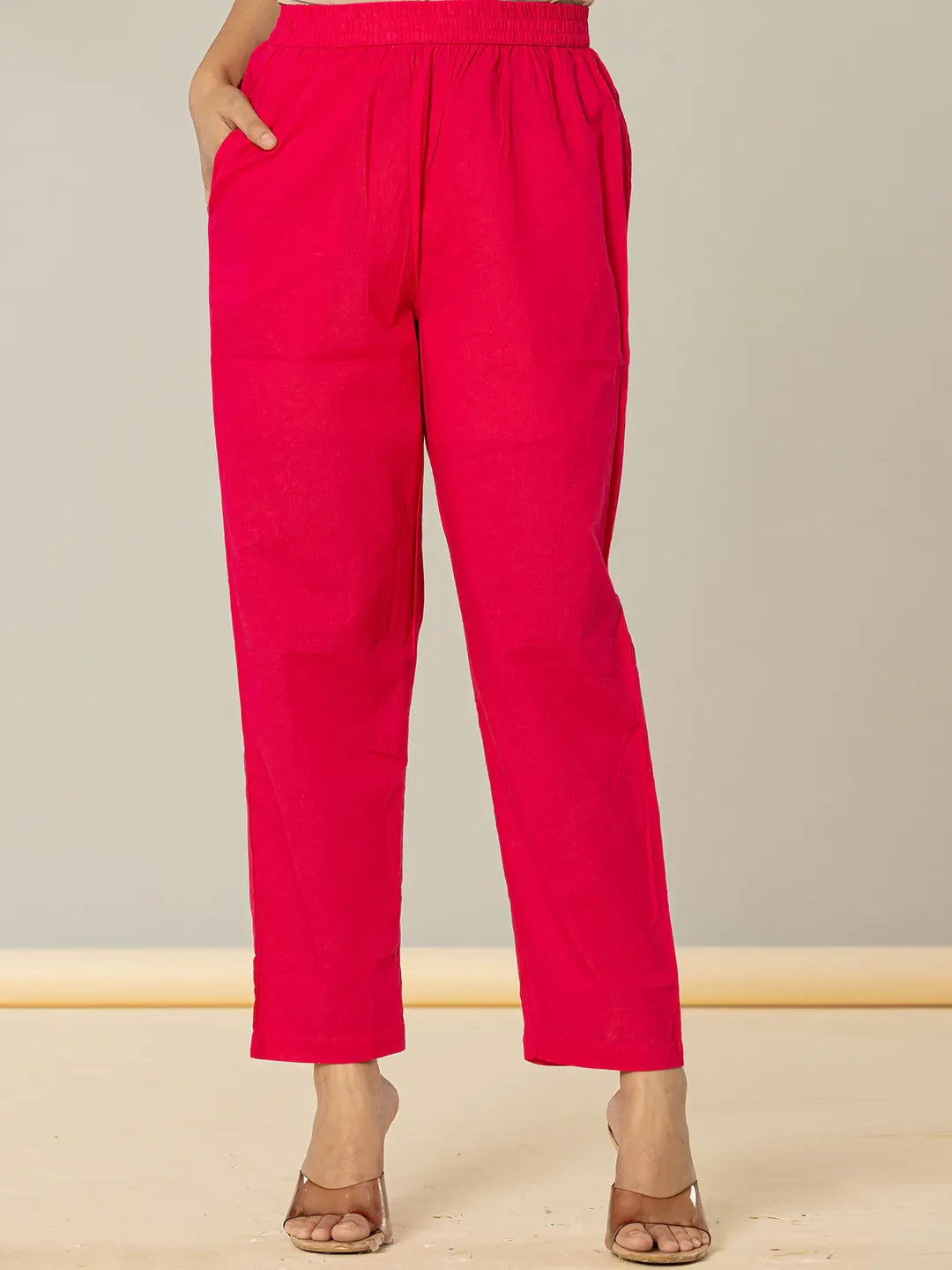 Yufta Cotton Leheriya Hot Pink Kurta Dupatta Pant Set