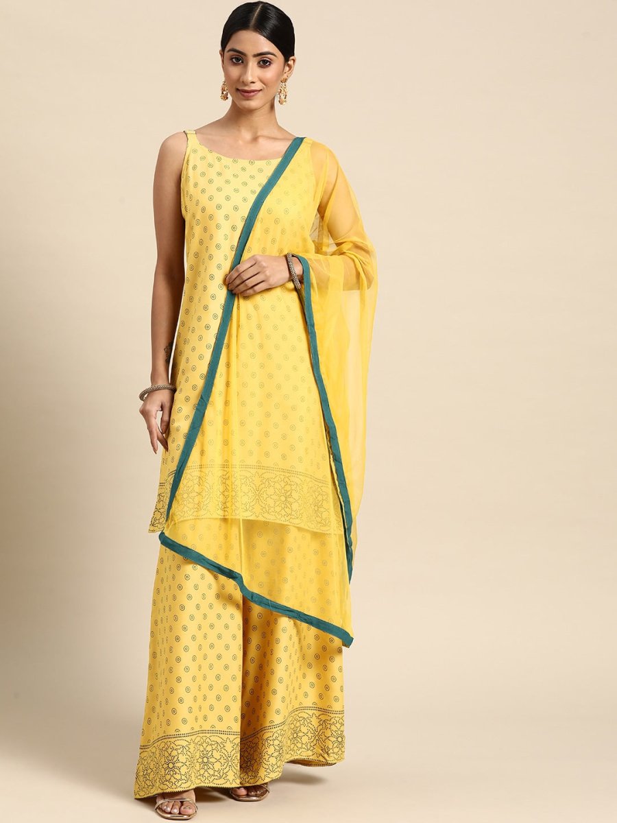 All About You Women Yellow Printed Kurta with Palazzos & Dupatta - Distacart