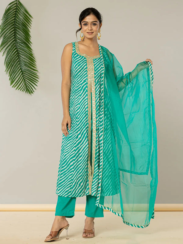 Yufta Cotton Leheriya Kurta Dupatta Pant Set