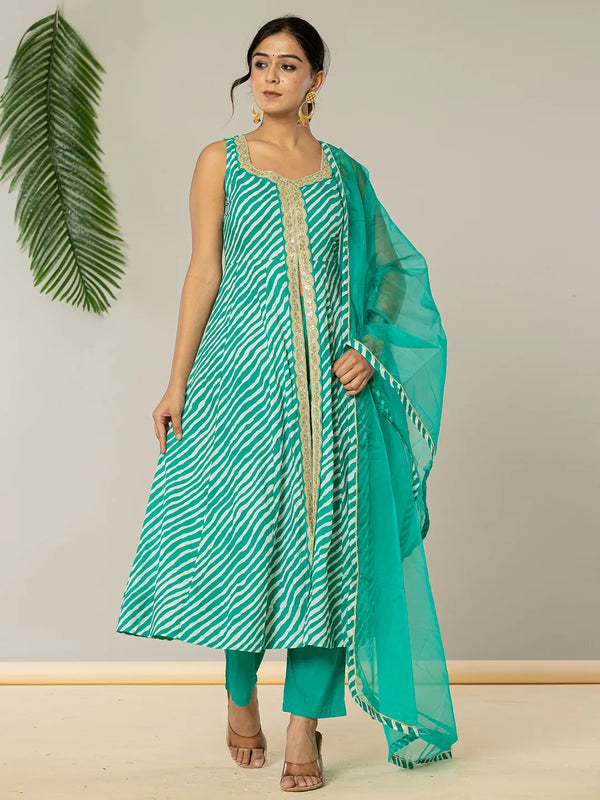 Yufta Cotton Leheriya Kurta Dupatta Pant Set