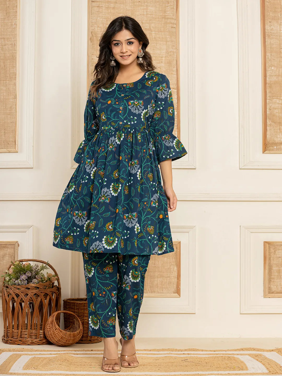 Yufta Blue Cotton Maternity Kurta Pants Set - Distacart
