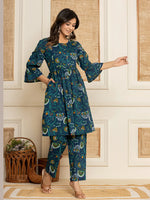 Thumbnail for Yufta Blue Cotton Maternity Kurta Pants Set - Distacart