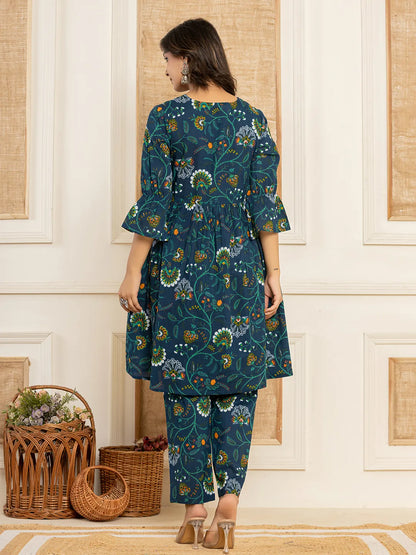 Yufta Blue Cotton Maternity Kurta Pants Set - Distacart
