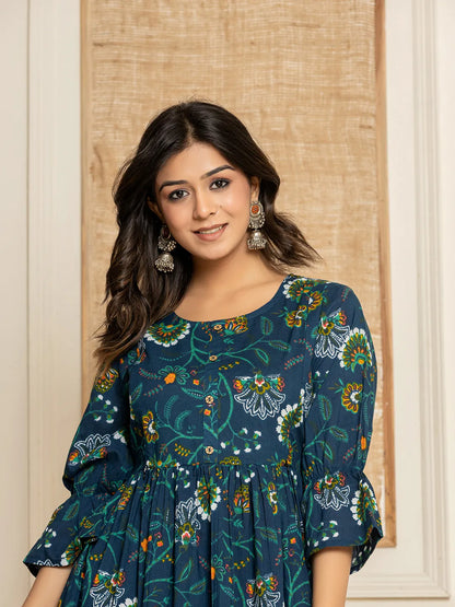 Yufta Blue Cotton Maternity Kurta Pants Set - Distacart