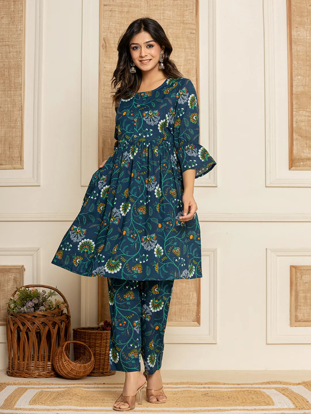 Yufta Blue Cotton Maternity Kurta Pants Set - Distacart