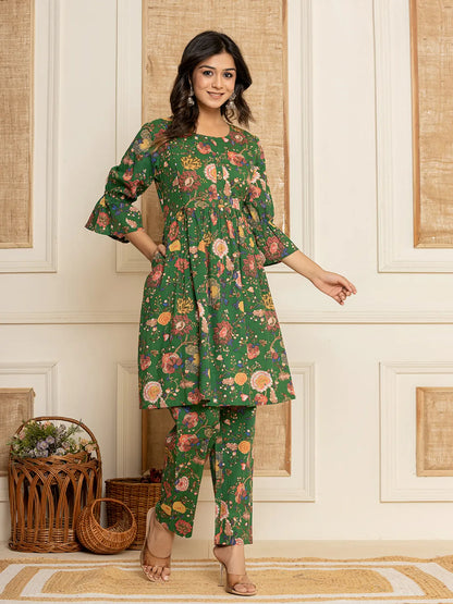 Yufta Green Cotton Maternity Kurta Pants Set - Distacart