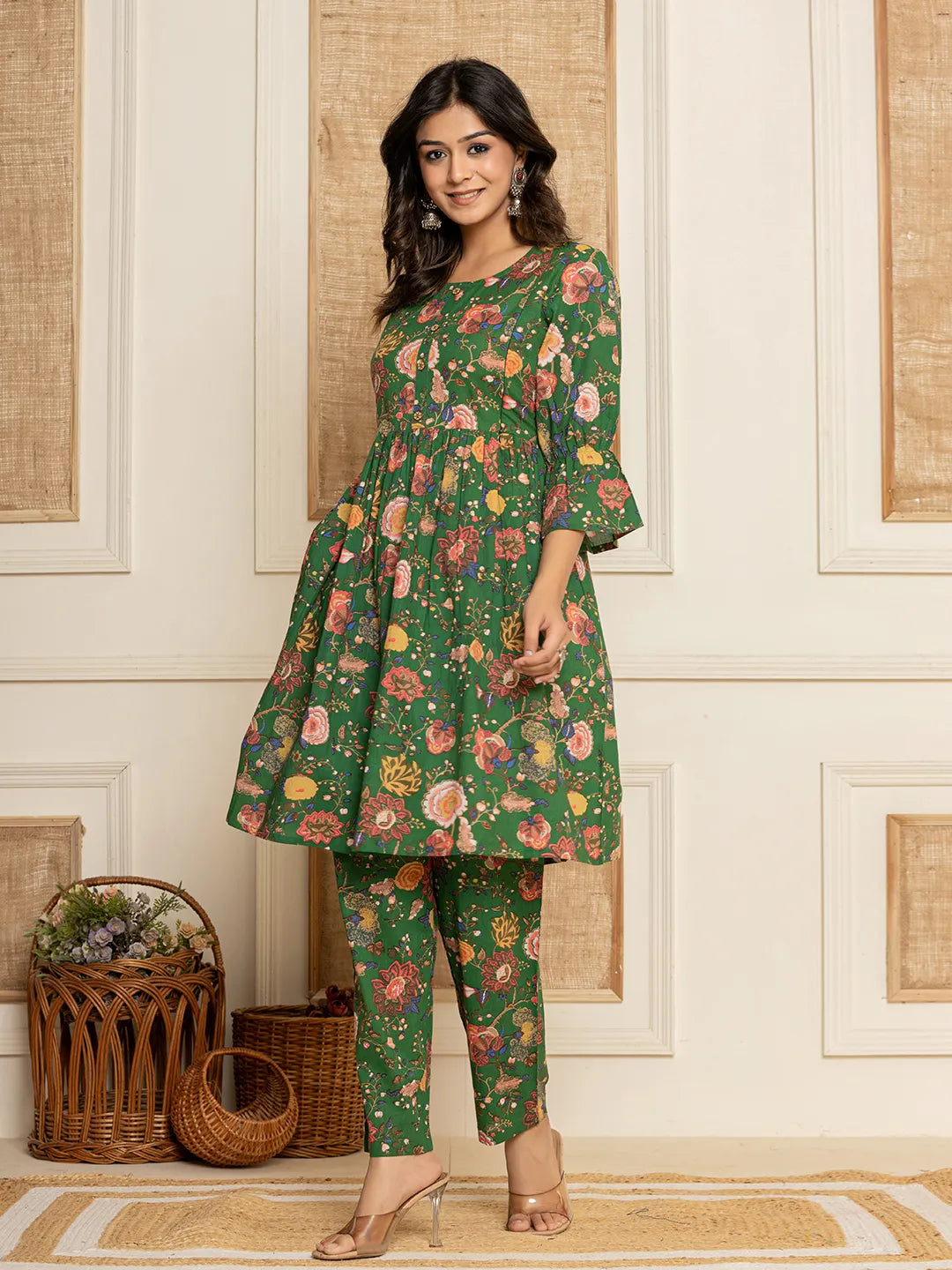 Yufta Green Cotton Maternity Kurta Pants Set - Distacart