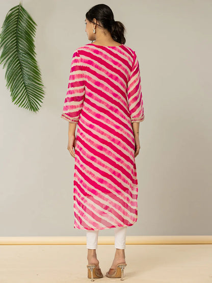 Yufta Pink Georgette Lehriya Kurta - Distacart
