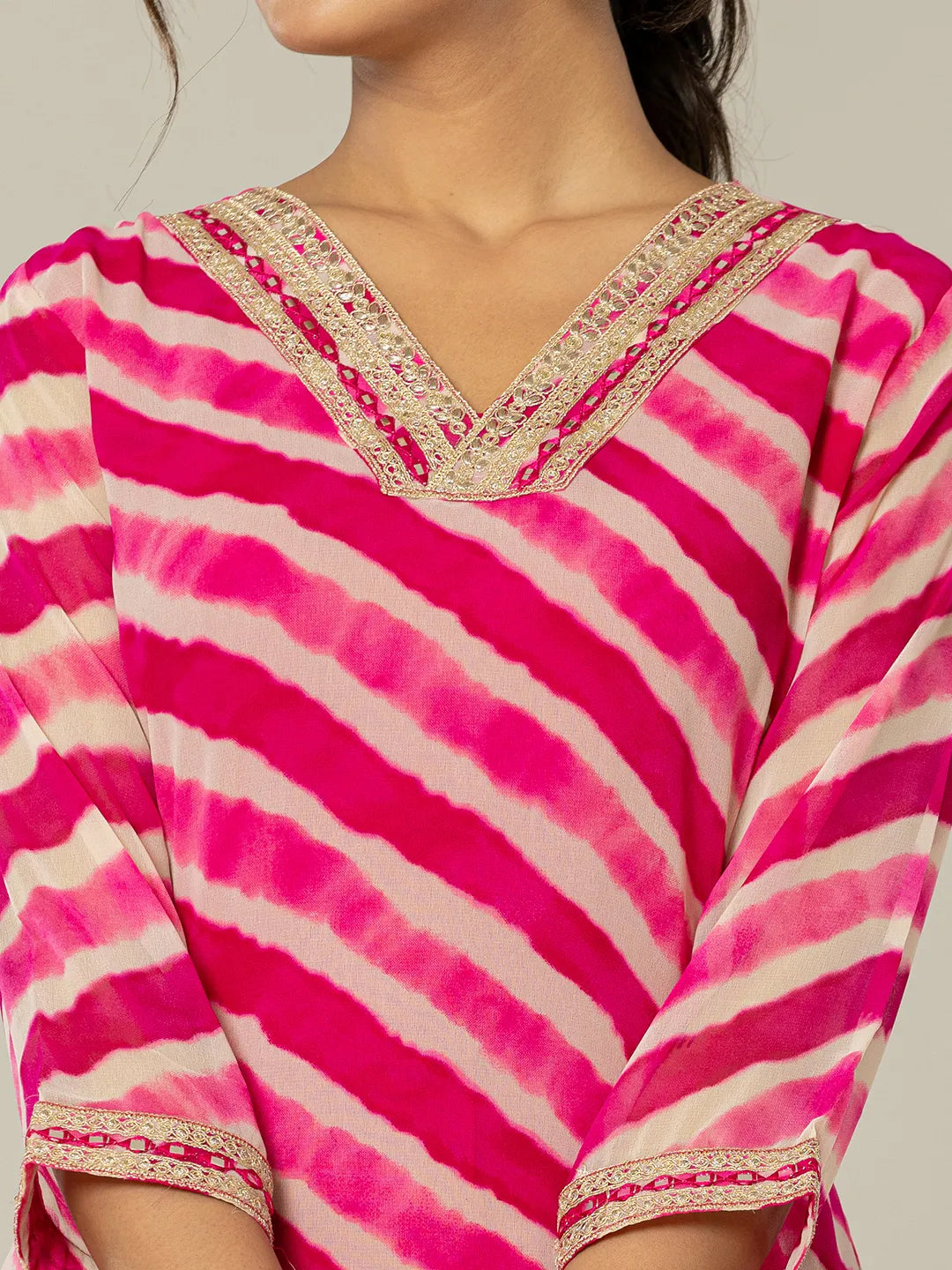 Yufta Pink Georgette Lehriya Kurta