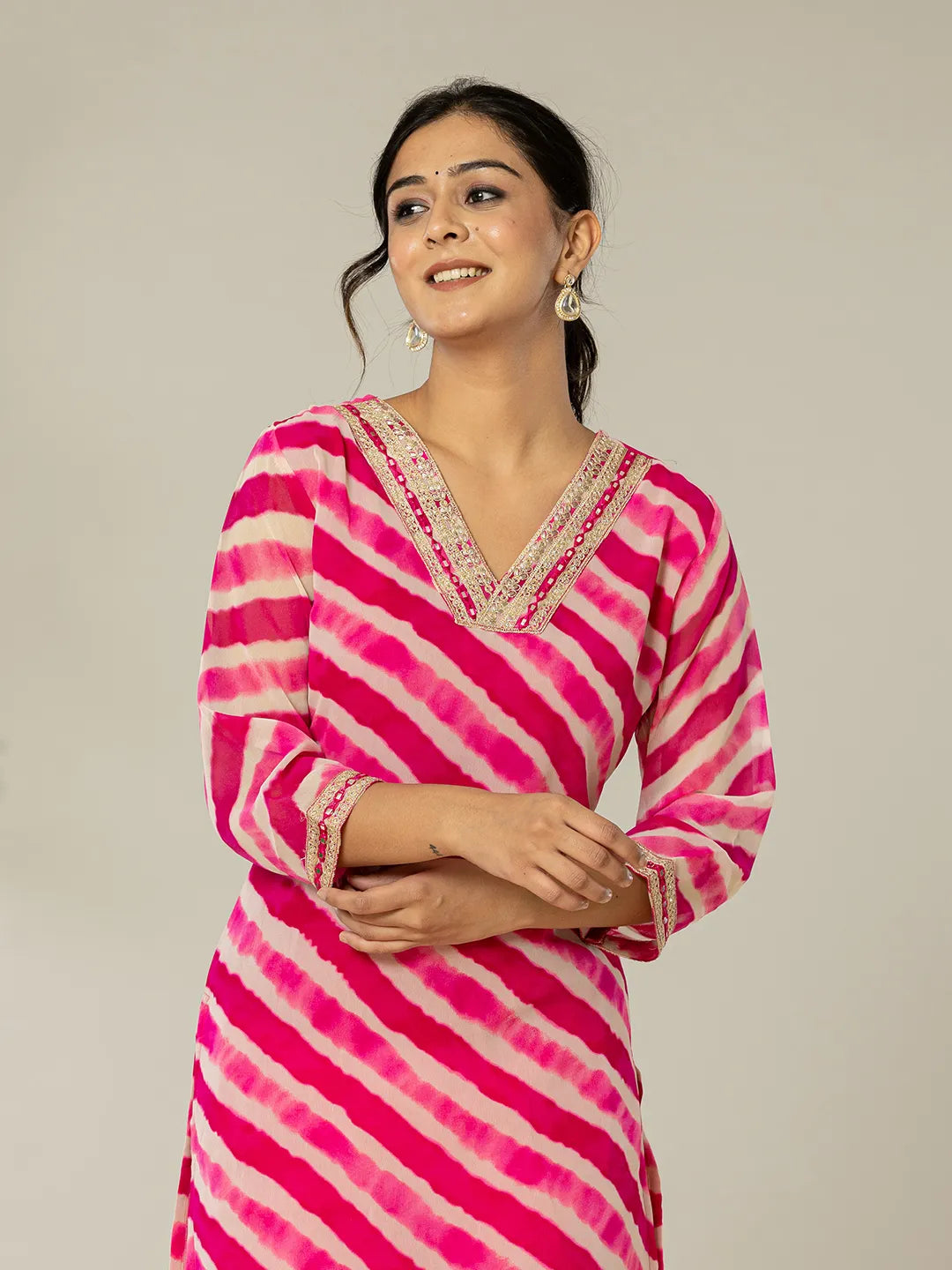 Yufta Pink Georgette Lehriya Kurta