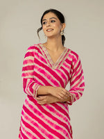 Thumbnail for Yufta Pink Georgette Lehriya Kurta