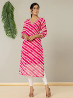 Thumbnail for Yufta Pink Georgette Lehriya Kurta