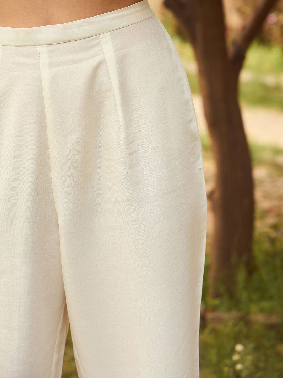 Indo Era White Floral Yoke Design Tie-Up Neck Straight Kurta With Trousers & Dupatta