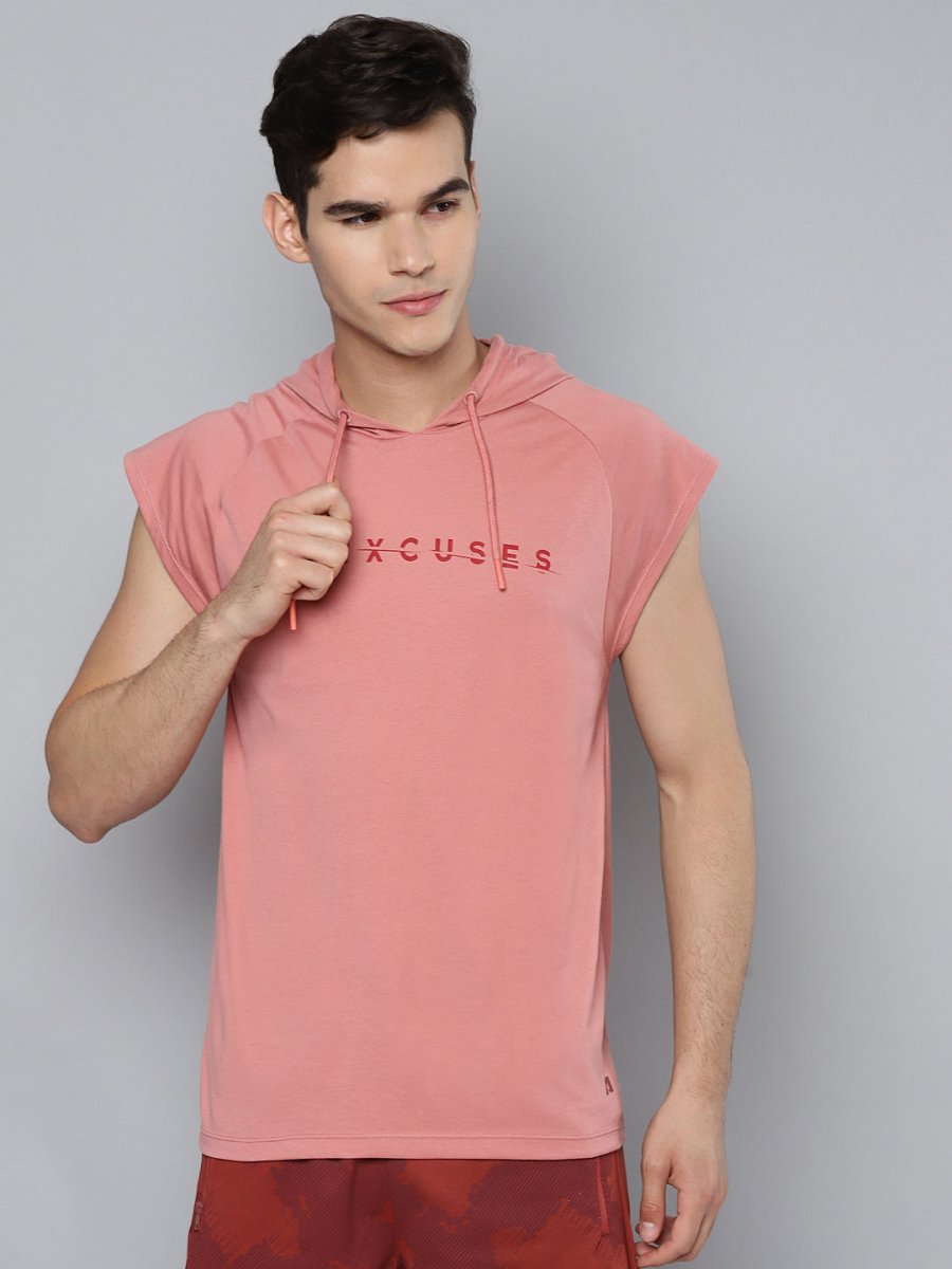 Alcis Men Pink Typography Printed Slim Fit Running T-shirt - Distacart