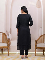 Thumbnail for Yufta Black Embroidered Silk Blend Straight Kurta Dupatta Set