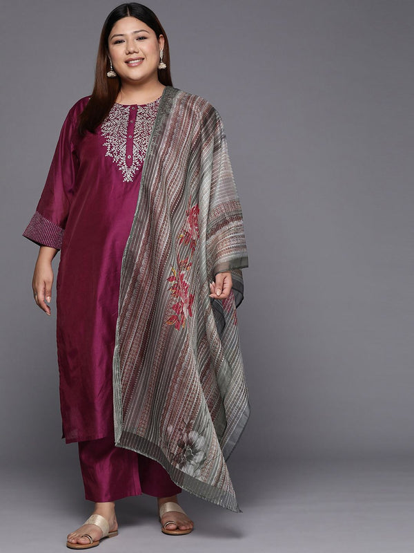 Sztori Plus Size Yoke Design Regular Sequinned Chanderi Silk Kurta & Trousers With Dupatta - Distacart