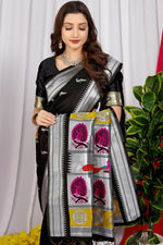 Thumbnail for Jyoti Fashion Women's Black Paithani Silk Zari Woven Saree with Blouse - Distacart