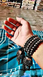 Thumbnail for Tehzeeb Creations Women's Black Oxidised Spiral Bangle With Jhumki Style