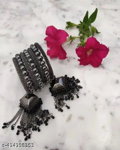 Tehzeeb Creations Women's Black Oxidised Spiral Bangle With Jhumki Style - Distacart