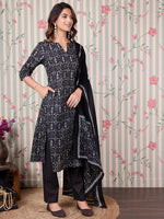 Thumbnail for Ode by House of Pataudi Abstract Printed Regular Pure Cotton Kurta with Trousers & Dupatta - Distacart