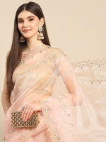 Thumbnail for Anouk Pink Sequinned Organza Saree With Embroidered Border - Distacart