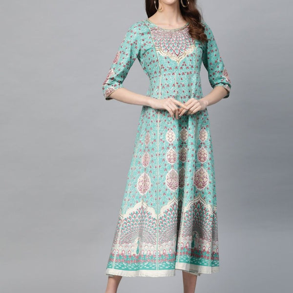 AURELIA Women Blue & Pink Printed A-Line Dress - Distacart