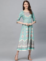 Thumbnail for AURELIA Women Blue & Pink Printed A-Line Dress - Distacart