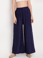 Thumbnail for TAG 7 Women Pack Of 2 Black & Navy Blue Solid Flared Palazzos