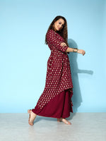 Thumbnail for All About You Carmine Maroon Printed A-Line Veere Di Wedding Kurta with Palazzos - Distacart